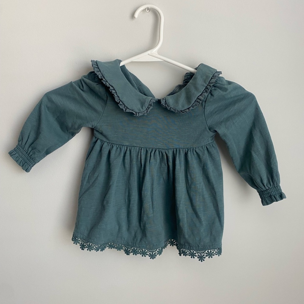 Cynthia Rowley Girls' Teal Long-Sleeve Ruffle Collar Top